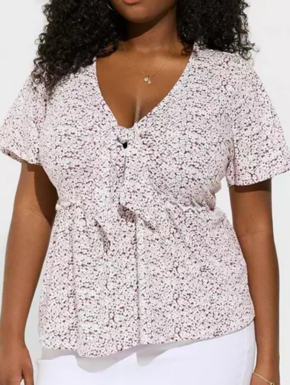 Torrid Heritage Jersey Tie-front Babydoll Burgundy Floral Flutter Sleeve, Size 2